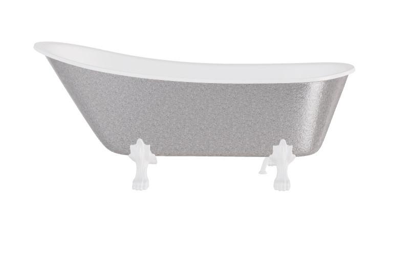 Ванна акриловая Besco Olaya Glam 160х68 см белые ножки матовый черный сифон с переливом серебро/глянцевый белый #WOP-160GSWB