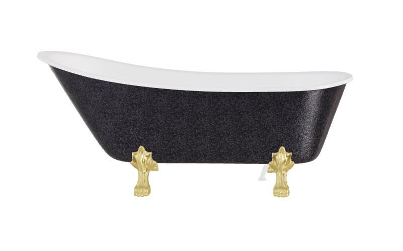 Ванна акрилова Besco Olaya Glam 160х68 см ніжки та сифон з переливом золото графіт/глянцевий білий #WOP-160GGGG