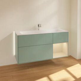 Тумба под раковину Villeroy & Boch Finion 119,6х49,8 см с подсветкой МДФ оливковый матовый лак/песок матовый лак G070HHGM