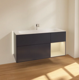 Тумба под раковину Villeroy & Boch Finion 119,6х49,8 см с подсветкой МДФ темно-синий матовый лак/песок матовый лак G070HHHG