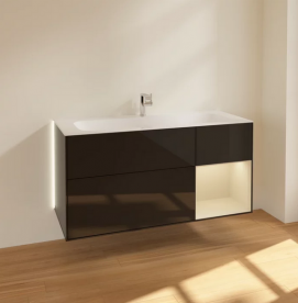 Тумба под раковину Villeroy & Boch Finion 119,6х49,8 см с подсветкой МДФ глянцевый черный лак/песок матовый лак G070HHPH