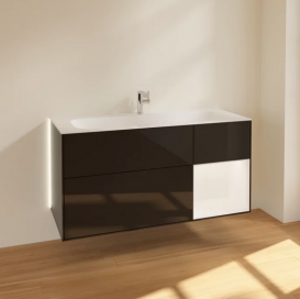 Тумба под раковину Villeroy & Boch Finion 119,6х49,8 см с подсветкой МДФ глянцевый черный лак/белый матовый лак G070MTPH