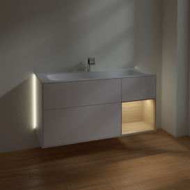 Тумба под раковину Villeroy & Boch Finion 119,6х49,8 см с подсветкой МДФ глянцевый белый лак/шпон дуба G070PCGF