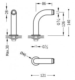 Адаптер Tres для вертикального крепежа смесителей на борт ванны хром 29987001