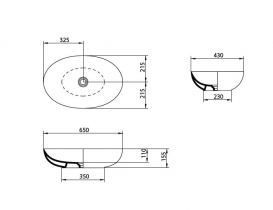 Раковина для ванной накладная AeT коллекция Oval Elite белый L600