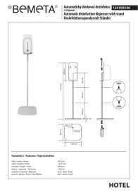 Автоматичний дозатор для дезінфікуючого засобу Bemeta Hotel 1100 мл з підставкою нержавіюча сталь/пластик білий 124109346