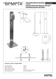 Автоматичний дозатор для дезінфікуючого засобу Bemeta Hotel 1200 мл з підставкою нержавіюча сталь матова 124109355