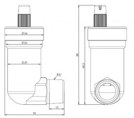 Автоматический воздухоотводчик Afriso угловой ½'' с клапаном Aquastop никелированный 7775300