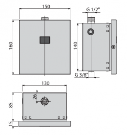 Автоматическое смывное устройство AlcaPlast для писсуара 6V (работает на батарейках) металл ASP4-KB
