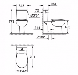 Унитаз напольный Grohe BauCeramic с бачком и сиденьем альпин-белый 39558000