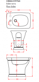 Биде напольное ArtCeram Civitas 36х54 см керамика шампань CIB002 02;00