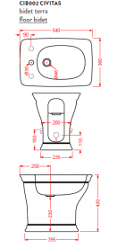 Біде підлогове ArtCeram Civitas 36х54 см санфарфор зелений CIB002 35; 00