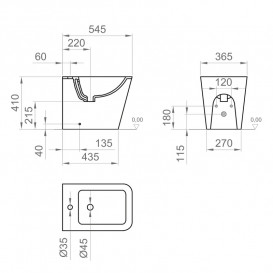 Біде підлогове Ponsi Surf 36,5х54,5 см кераміка білий глянець BCWAVLBIDE0003
