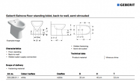 Биде напольное приставное Geberit Selnova 35х53 см фарфор белый 500.289.01.1