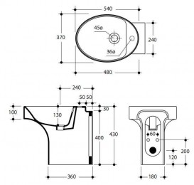 Біде підлогове приставне Kerasan Cento з одним отвором біле 352001