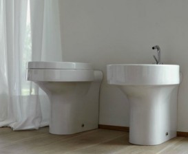 Биде напольное приставное Kerasan Cento с одним отверстием белое 352001