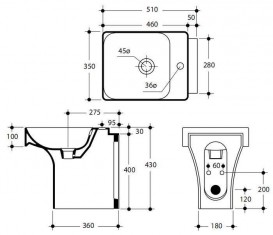 Биде напольное приставное Kerasan Cento прямоугольное белое 352101
