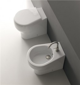 Биде напольное приставное Kerasan K09 с 1 отверстием белый 452001