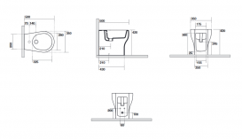 Биде напольное приставное Kerasan K09 с 1 отверстием белый 452001