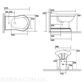 Биде напольное приставное Kerasan Retro 102204