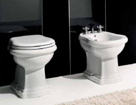 Биде напольное приставное Kerasan Retro с отверстием перелива белый 102001