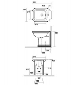 Биде напольное приставное Kerasan Waldorf с одним отверстием черный глянцевый хром 4121K4