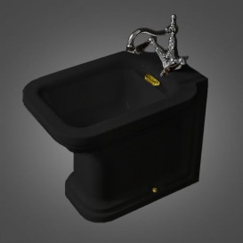 Биде напольное приставное Kerasan Waldorf с одним отверстием черный глянцевый бронза 4121K6