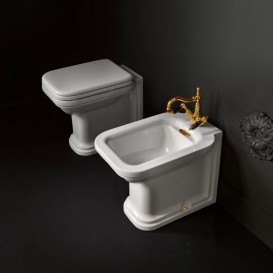 Биде напольное приставное Kerasan Waldorf чаша прямоугольная белый/золото 4121K2