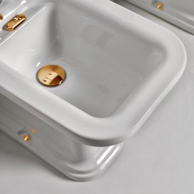 Биде напольное приставное Kerasan Waldorf чаша прямоугольная белый/золото 4121K2