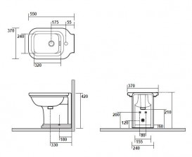Біде підлогове приставне Kerasan Waldorf чаша прямокутна білий / бронза 4121K3