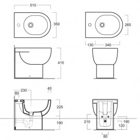Биде напольное Simas E-Line 35х51 см фаянс белый EL 04