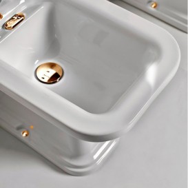 Биде напольное удлиненное Kerasan Waldorf чаша прямоугольная белый/золото 4120K2