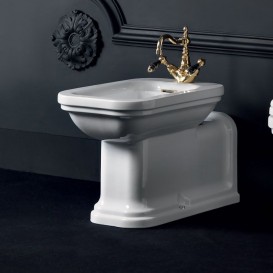 Биде напольное удлиненное Kerasan Waldorf чаша прямоугольная белый/золото 4120K2