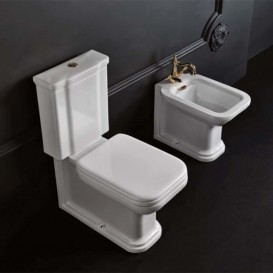 Биде напольное удлиненное Kerasan Waldorf чаша прямоугольная белый/золото 4120K2