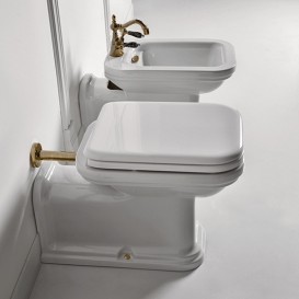 Биде напольное удлиненное Kerasan Waldorf чаша прямоугольная белый/бронза 4120K3