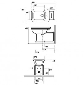 Биде напольное удлиненное Kerasan Waldorf чаша прямоугольная черный глянцевый/золото 4120K5