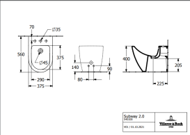 Біде підлогове Villeroy & Boch Subway 2.0 37,5х56 см санітарна кераміка CeramicPlus альпійський білий 540100R1