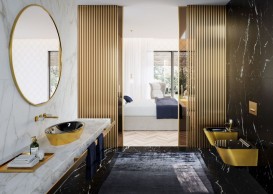 Биде подвесное Catalano Gold & Silver безободковое с одним отверстием керамика черный/золото 1BS55NRNO