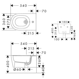 Біде підвісне Hansgrohe EluPura Original S 36х54 см кераміка SmartClean білий 61171450