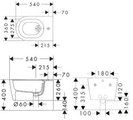 Биде подвесное Hansgrohe EluPura S 36х54 см керамика SmartClean белый 61169450