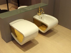 Биде подвесное Hidra Hi-Line 38х54,5 см санфаянс белый/золото HIW14 013 bianco/oro