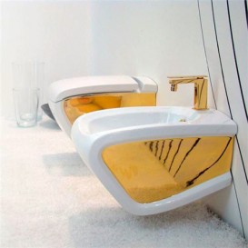 Биде подвесное Hidra Hi-Line 38х54,5 см санфаянс белый/золото HIW14 013 bianco/oro