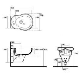 Биде подвесное Kerasan Retro с переливом чёрный 102604