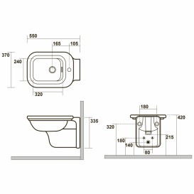 Біде підвісне Kerasan Waldorf з одним отвором чорний глянсовий золото 4125K5