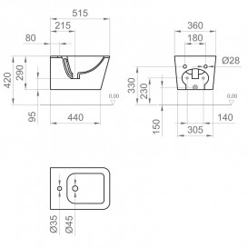 Біде підвісне Ponsi Wave 36х51,5 см кераміка білий глянець BCWAVLBIDE0004