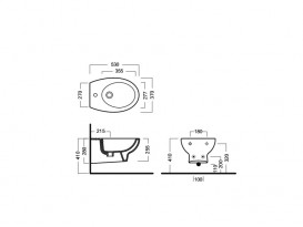 Биде подвесное с одним отверстием Hatria ERIKA PRO 37х53 см YXBT01