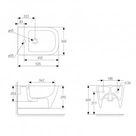 Біде підвісне Volle Solo 36х53,5 см кераміка білий 13-55-112
