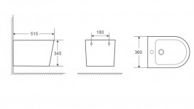 Біде Volle Nemo підвісне з отвором під змішувач і переливом чорний матовий 13-17-036 Black