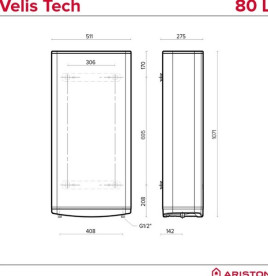 Бойлер Ariston Velis Tech 80 EU мокрый ТЭН серый 3100918