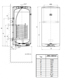 Бойлер комбінованого нагріву Drazice OKC 125 / 1m2 навісний вертикальний 1103209101